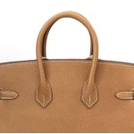 HERMES Birkin 25 Gold buckle platinum handbag 25 Women\'s Edition 1H Toffee in Taffee color